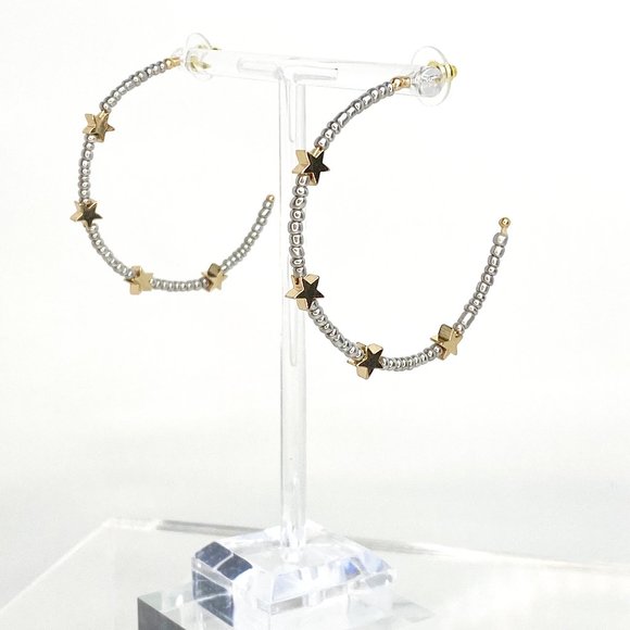 Silver and Gold Tiny Star Hoops - Picture 1 of 6
